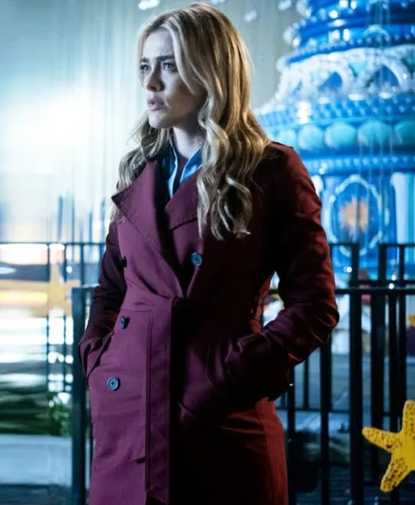 The Hunting Party S01 Melissa Roxburgh Maroon Coat Side webp