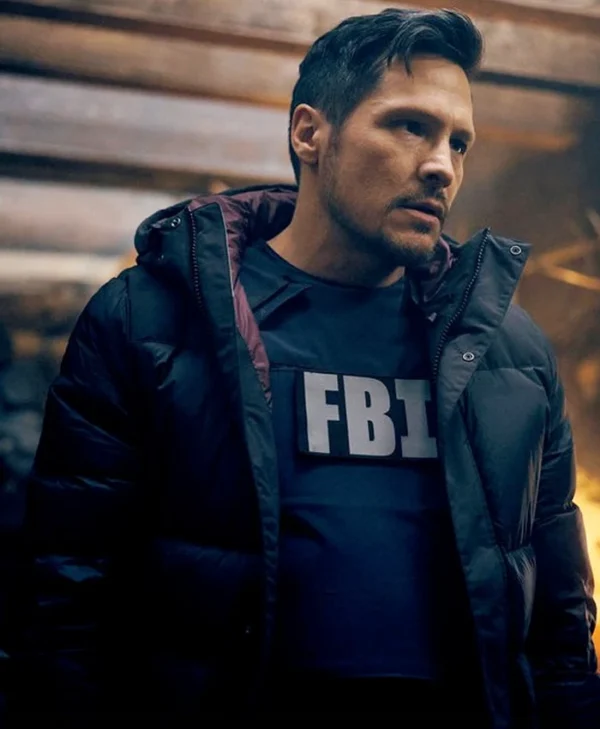 The Hunting Party S01 Nick Wechsler Black Puffer Jacket Side webp