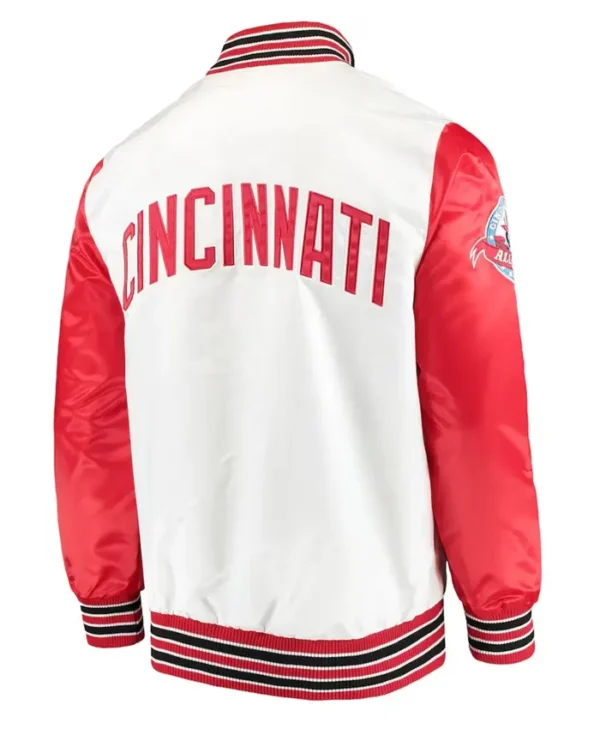 The Legend Cincinnati Reds White Satin Jacket Back webp