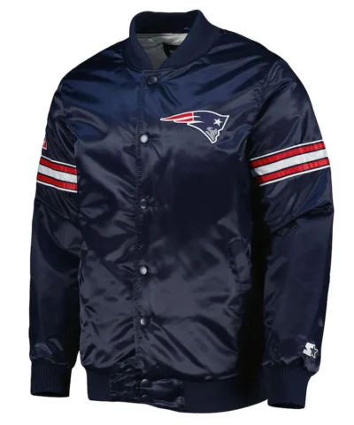 The Pick and Roll New England Patriots Navy Blue Satin Jacket webp