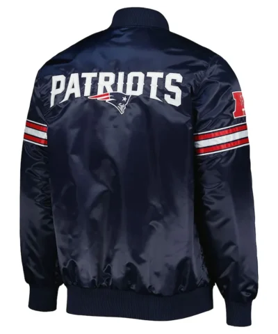 The Pick and Roll New England Patriots Navy Blue Satin Jacket back webp
