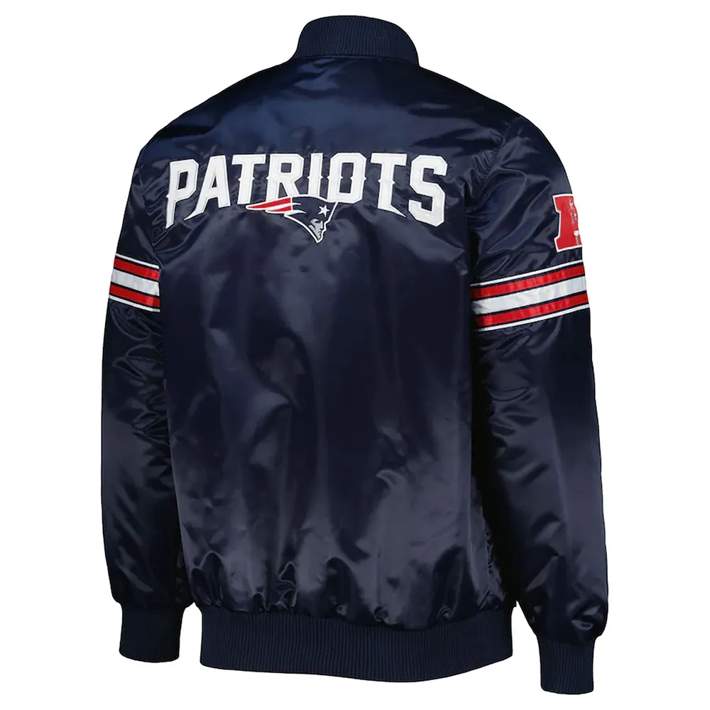 The Pick and Roll New England Patriots Navy Blue Satin Jacket back webp The Pick and Roll New England Patriots Navy Blue Satin Jacket back webp