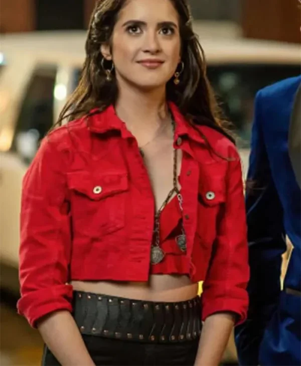 The Royal treatment Laura Marano Red Cropped Jacket front