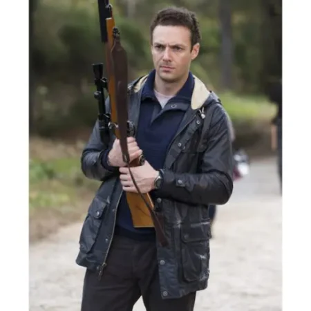 The Walking Dead Aaron Black Leather Hooded Field Jacket