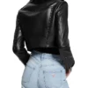 Trendy Black Cropped Leather Biker Jacket Womens Back webp