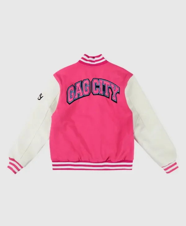 Trinidadian Rapper Nicki Minaj Gas City Pink and White Unisex Varsity Jacket