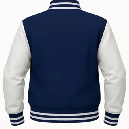 Unisex Nevy Blue and White Varsity Jacket For Sale