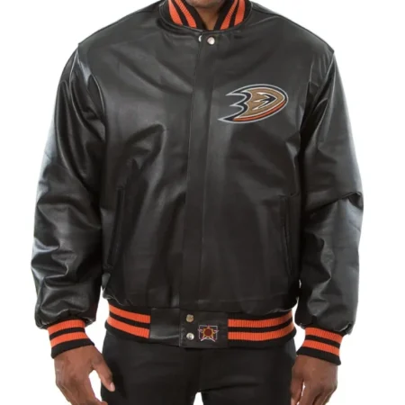 Varsity Anaheim Ducks Black Leather Jacket webp