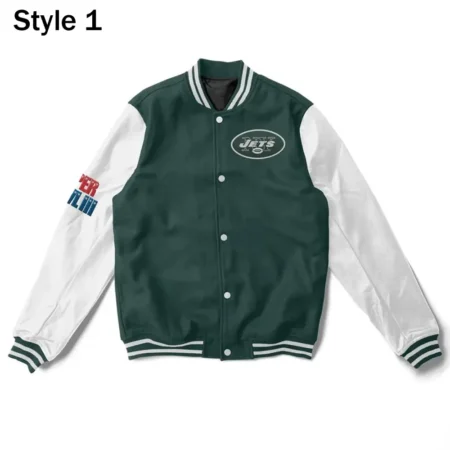 Varsity NY Jets Super Bowler White and Green Jacket webp