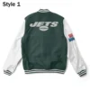 Varsity NY Jets Super Bowler White and Green Jacket back webp