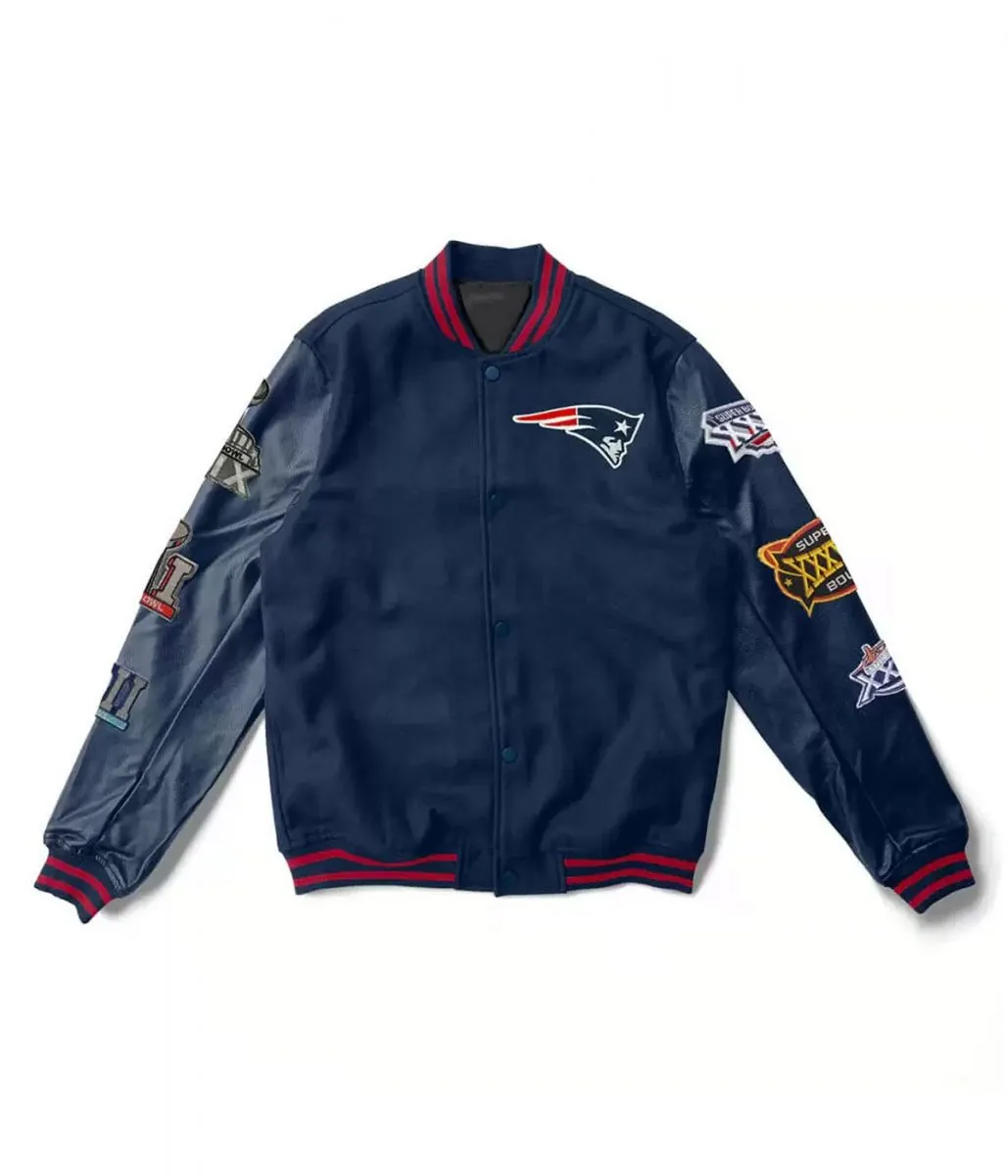 Varsity New England Patriots 6X Super Bowl Champions Navy Jacket webp Varsity New England Patriots 6X Super Bowl Champions Navy Jacket webp