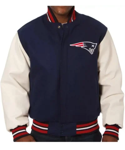 Varsity New England Patriots Blue and White Jacket webp