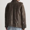 Vintage Brown Distressed Leather Biker Jacket Women Back webp
