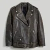 Vintage Brown Distressed Leather Biker Jacket Women Collar webp