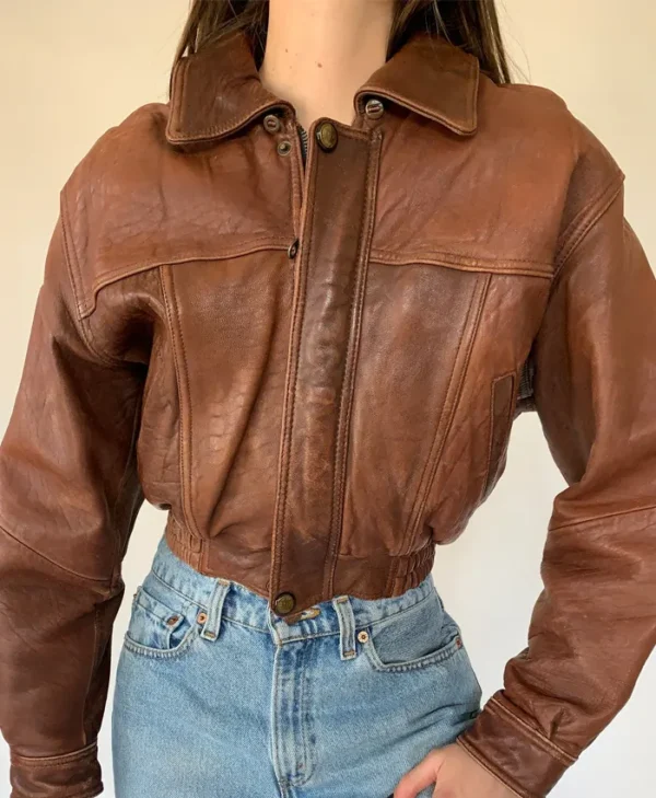 Vintage Cropped Leather Jacket webp