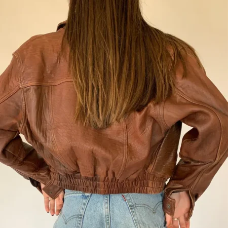 Vintage Cropped Leather Jacket Back webp