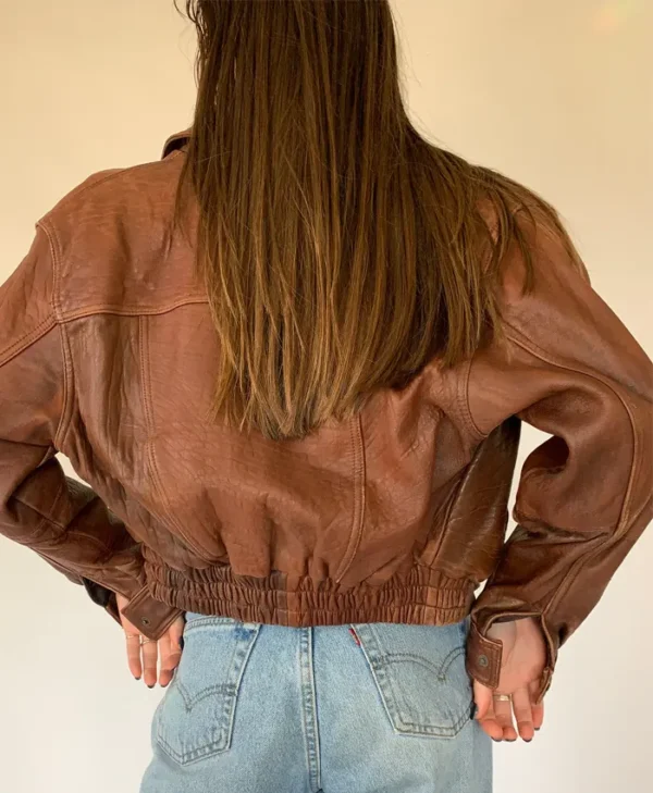 Vintage Cropped Leather Jacket Back webp