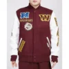 Washington Commanders Animal Patches Wine Varsity Jacket webp