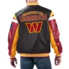 Washington Commanders Black Varsity Full Zip Leather Jacket back webp