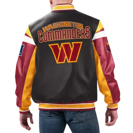 Washington Commanders Black Varsity Full Zip Leather Jacket back webp