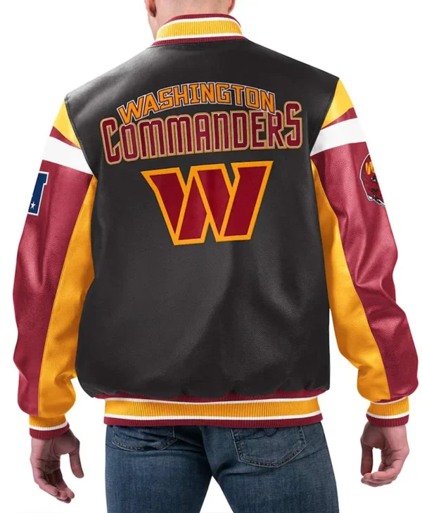Washington Commanders Black Varsity Full Zip Leather Jacket back webp