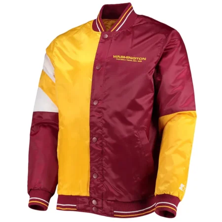 Washington Commanders Burgundy Yellow Leader Satin Jacket webp