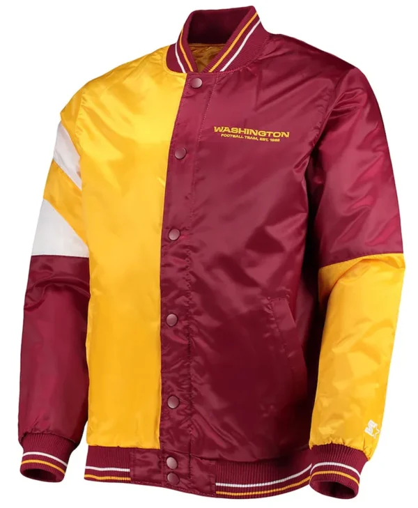 Washington Commanders Burgundy Yellow Leader Satin Jacket webp