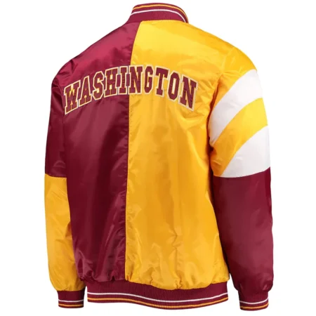 Washington Commanders Burgundy Yellow Leader Satin Jacket back webp