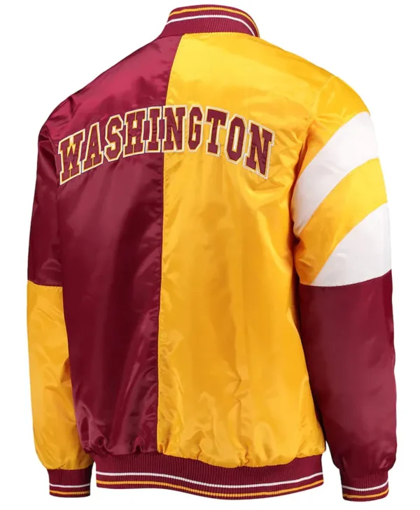 Washington Commanders Burgundy Yellow Leader Satin Jacket back webp