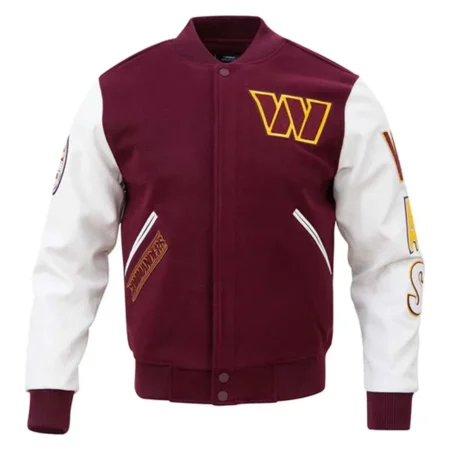 Washington Commanders Burgundy and White Letterman Jacket webp