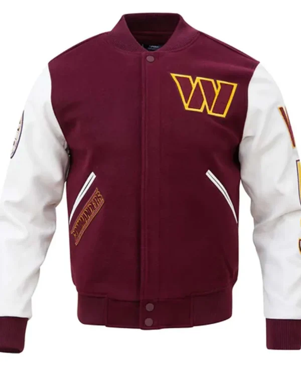 Washington Commanders Burgundy and White Letterman Jacket webp