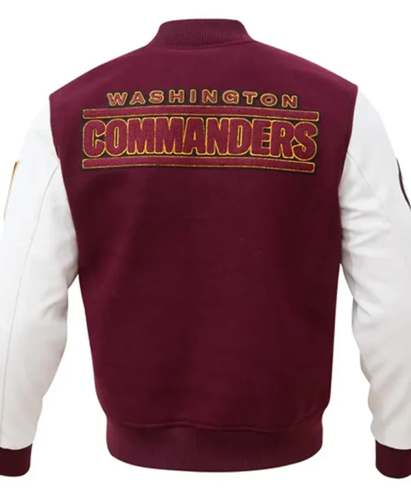 Washington Commanders Burgundy and White Letterman Jacket back webp