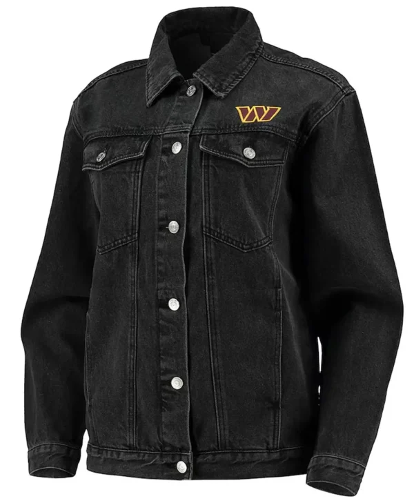 Washington Commanders Button Up Black Denim Jacket webp
