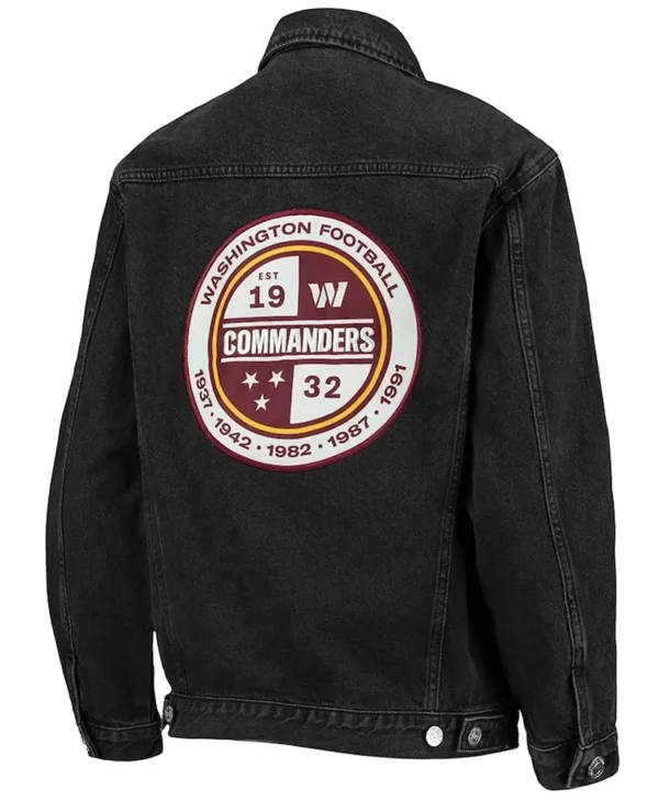 Washington Commanders Button Up Black Denim Jacket back webp