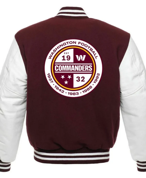 Washington Commanders Letterman Maroon and White Jacket back webp