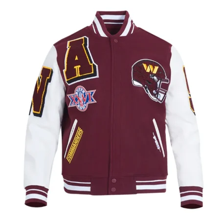 Washington Commanders Mashup Rib Varsity Wool Leather Jacket webp