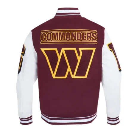 Washington Commanders Mashup Rib Varsity Wool Leather Jacket back webp