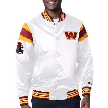 Washington Commanders Midweight White Satin Jacket webp