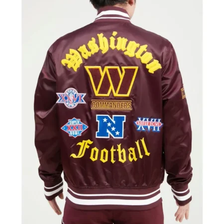 Washington Commanders Old English Classic Rib Satin Jacket back webp