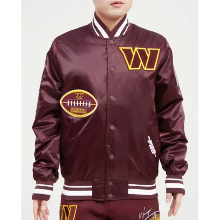 Washington Commanders Old English Maroon Satin Jacket webp
