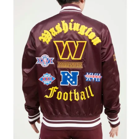 Washington Commanders Old English Maroon Satin Jacket back webp