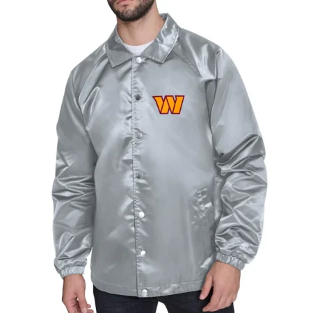Washington Commanders Printed Logo Raglan Gray Coaches Jacket webp