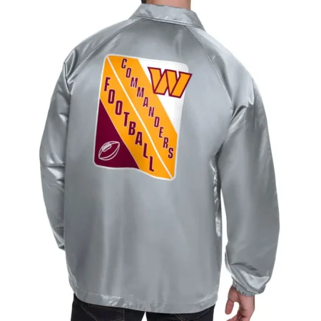 Washington Commanders Printed Logo Raglan Gray Coaches Jacket back webp