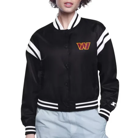Washington Commanders Printed Logo Varsity Satin Jacket webp