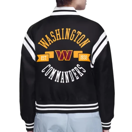 Washington Commanders Printed Logo Varsity Satin Jacket back webp
