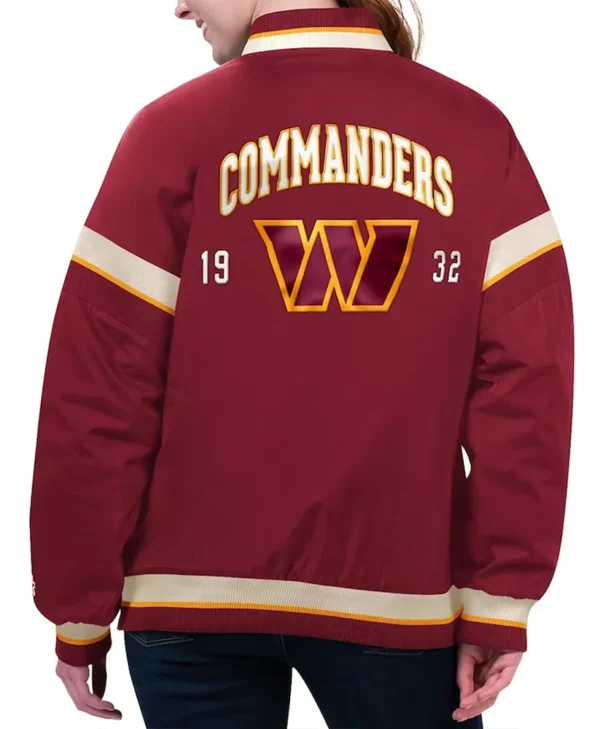 Washington Commanders Tournament Burgundy Varsity Jacket back webp