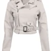 White Cropped Faux Leather Jacket webp