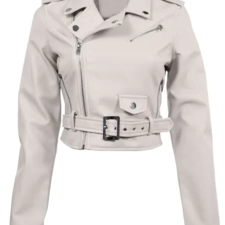 White Cropped Faux Leather Jacket webp