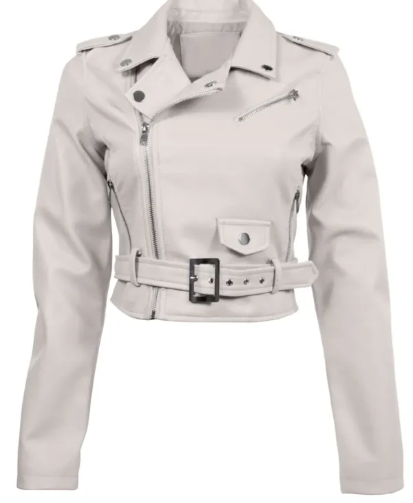 White Cropped Faux Leather Jacket webp