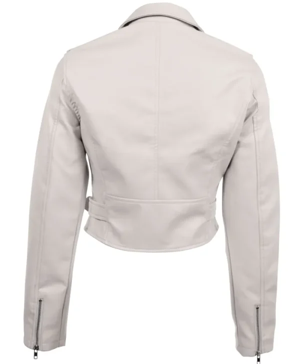White Cropped Faux Leather Jacket Back webp